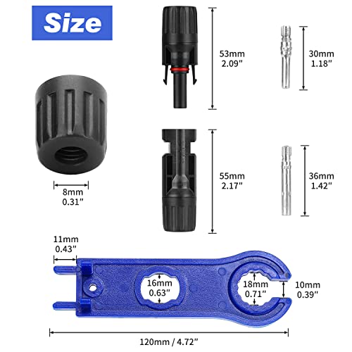 OUTLEE 20 Pairs Solar Panel Connector with 2 Pack Wrench, IP67 1000V 30A Waterproof Solar Panel Cable Connectors Male/Female Multi-Contact Solar Connectors