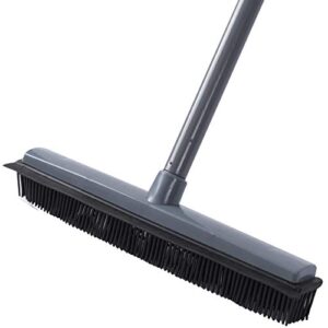 lcf pet hair removal broom carpet rake telescoping broom outdoor carpet brush for pet dog hair removal handle rubber broom with squeegee 48.83'' bristles rug rake sweeper heavy duty,grey