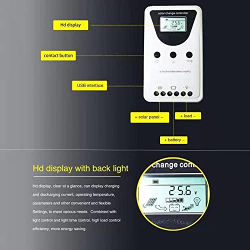 100A Solar Controller,MPPT Solar Controller, Controller 12/24/36/48V Current Auto Focus MPPT Tracking with LCD Display Solar Controller Multiple Load Control Modes