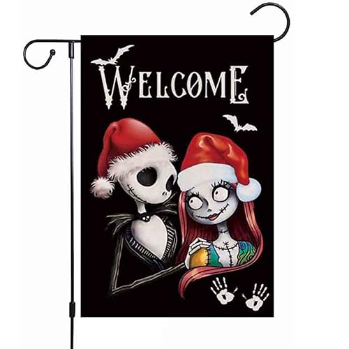 Nightmare Before Christmas Garden Flag 12 X 18 Inches Double Sided, Halloween Welcome Flag, Merry Christmas Yard Flags Durable Burlap Flag Holiday Farmhouse Patio Yard Outdoor Party Ornaments