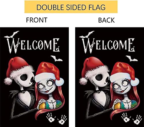 Nightmare Before Christmas Garden Flag 12 X 18 Inches Double Sided, Halloween Welcome Flag, Merry Christmas Yard Flags Durable Burlap Flag Holiday Farmhouse Patio Yard Outdoor Party Ornaments