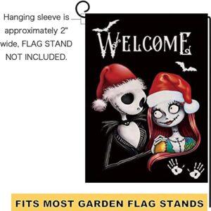 Nightmare Before Christmas Garden Flag 12 X 18 Inches Double Sided, Halloween Welcome Flag, Merry Christmas Yard Flags Durable Burlap Flag Holiday Farmhouse Patio Yard Outdoor Party Ornaments