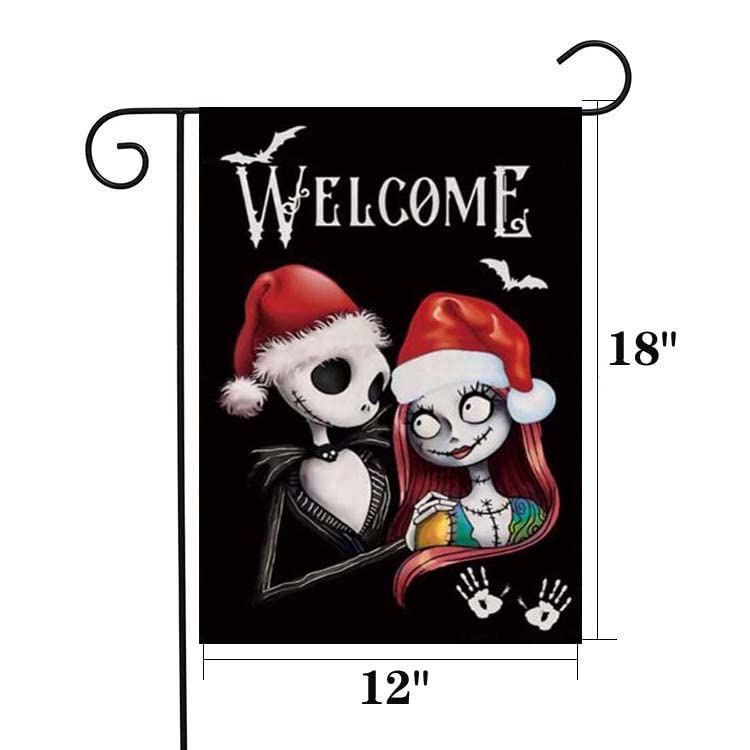 Nightmare Before Christmas Garden Flag 12 X 18 Inches Double Sided, Halloween Welcome Flag, Merry Christmas Yard Flags Durable Burlap Flag Holiday Farmhouse Patio Yard Outdoor Party Ornaments