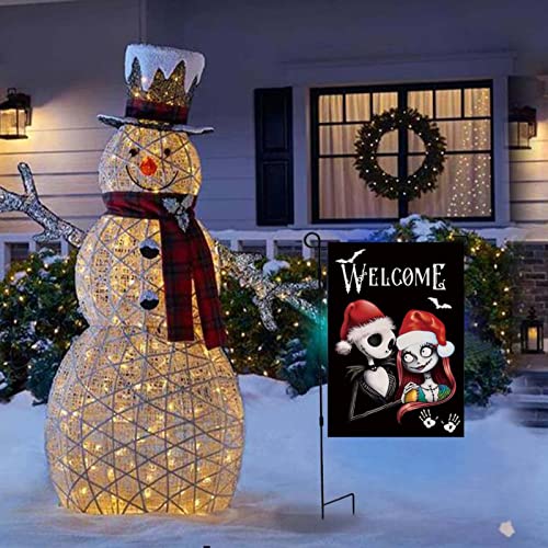 Nightmare Before Christmas Garden Flag 12 X 18 Inches Double Sided, Halloween Welcome Flag, Merry Christmas Yard Flags Durable Burlap Flag Holiday Farmhouse Patio Yard Outdoor Party Ornaments