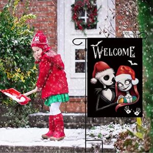 Nightmare Before Christmas Garden Flag 12 X 18 Inches Double Sided, Halloween Welcome Flag, Merry Christmas Yard Flags Durable Burlap Flag Holiday Farmhouse Patio Yard Outdoor Party Ornaments