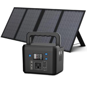200w solar generator with panel, powkey 120wh/200w portable power station with 60w foldable solar panel for outdoor camping