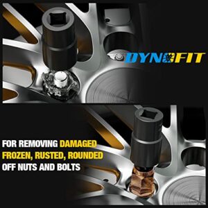 Dynofit 5-Piece Twist Socket Set 1/2" Drive Impact Extractor Tool for Removing Rust Deformation Peeling and Breaking Lug Nut/Wheel Bolt Metric 17mm 19mm 21mm 22mm with Drift Punch Nut Removal Bar