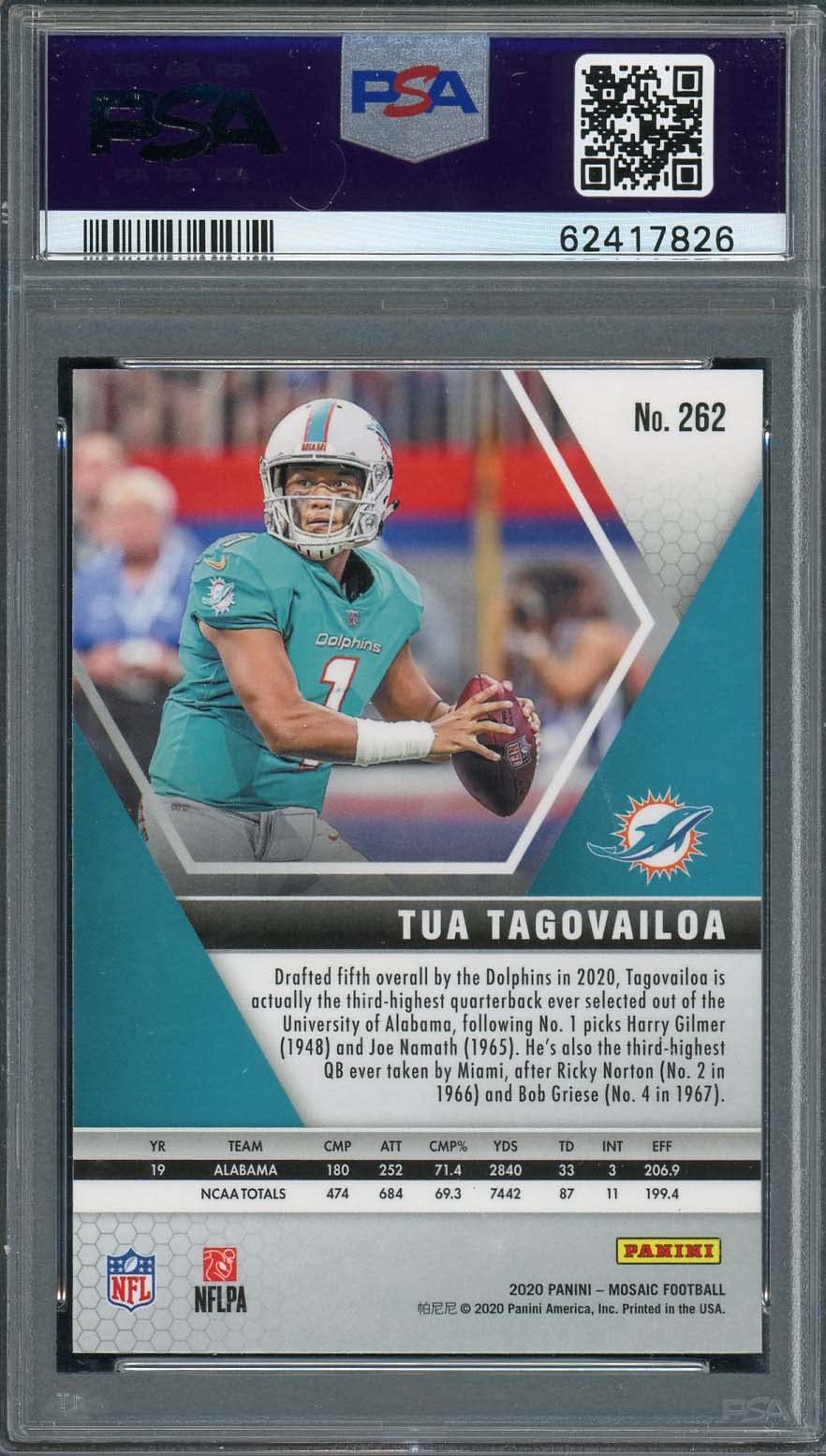 Tua Tagovailoa 2020 Panini Mosaic Football Rookie Card RC #262 Graded PSA 10