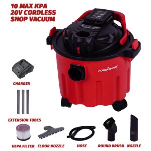 PowerSmart Cordless Shop Vac Wet and Dry, 20V 4.0Ah Battery and Charger, 2.6 Gallon Wet Dry Shop Vacuum Cleaner with Blower Function