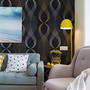 393"x17.7"Peel and Stick Wallpaper Black Fashion Curves Removable Paper Self Adhesive Wallpaper Decorative for Walls Cabinets Vinyl Film