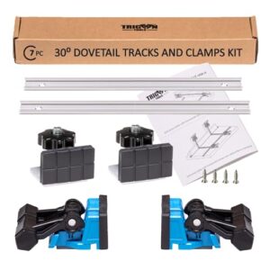 kit to build woodworking jigs fixtures |30⁰ dovetail aluminum tracks and inline clamps |cutting routing drilling sanding gluing assembling |include t track accessories: t bolts, star knobs (eco kit)