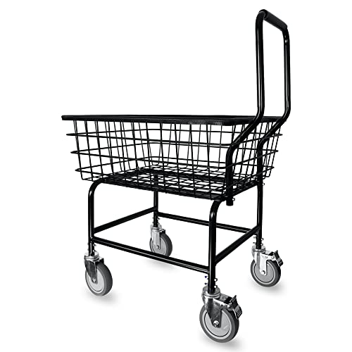 LVP Work Horse Commercial Laundry Cart with Removable Handle 2.85 Bushels (Matte Black Vinyl Anti Rust Coating) (Black)