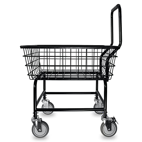 LVP Work Horse Commercial Laundry Cart with Removable Handle 2.85 Bushels (Matte Black Vinyl Anti Rust Coating) (Black)