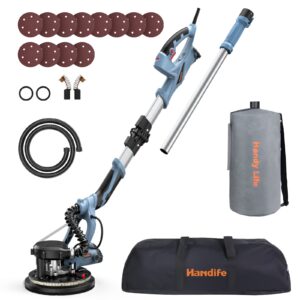 handife drywall sander 800w 7a drywall sander with vacuum auto dust collection, variable speed 800-1800rpm drywall power sander with double-deck led lights, extendable handle, carrying bag