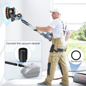 Handife Drywall Sander 800W 7A Drywall Sander with Vacuum Auto Dust Collection, Variable Speed 800-1800RPM Drywall Power Sander with Double-Deck LED Lights, Extendable Handle, Carrying Bag