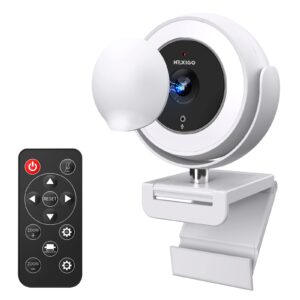 nexigo n940e (gen 3) 60fps zoomable 1080p webcam with remote control, magnetic privacy cover, adjustable brightness, noise reduction mics, for zoom skype teams, white