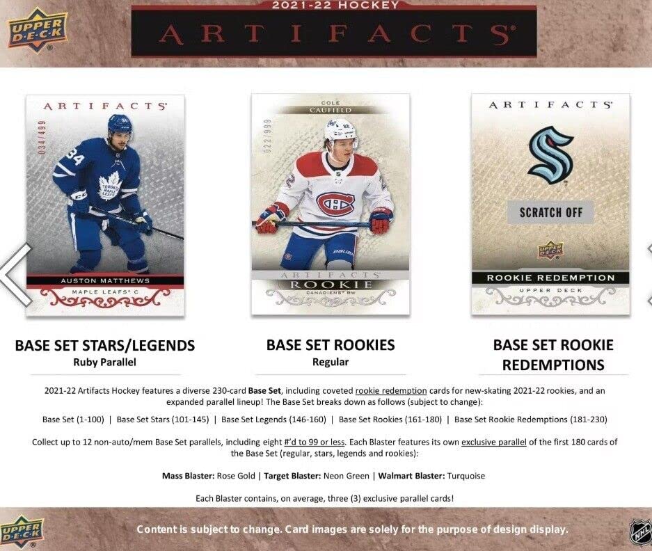 2021 2022 Upper Deck ARTIFACTS Hockey Series Blaster Box of Packs with Possible Blaster EXCLUSIVE Rose Gold Parallels, Autographs and Game Worn Memorabilia Cards