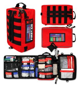ever-ready industries outdoor protection and workplace first aid kit - includes burn ointment, exceed osha guidelines and ansi 2009 standards - 228 pieces, red