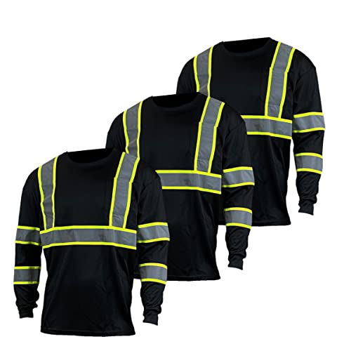 SuNi Apparel High Visibility Shirts for Men - Long Sleeve Construction Hi Vis Reflective Safety Shirts for Men Yellow Orange (XL, Black)