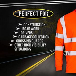 SuNi Apparel High Visibility Shirts for Men - Long Sleeve Construction Hi Vis Reflective Safety Shirts for Men Yellow Orange (XL, Black)