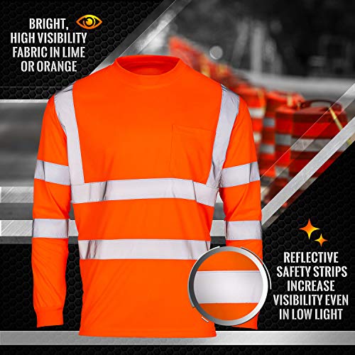 SuNi Apparel High Visibility Shirts for Men - Long Sleeve Construction Hi Vis Reflective Safety Shirts for Men Yellow Orange (XL, Black)