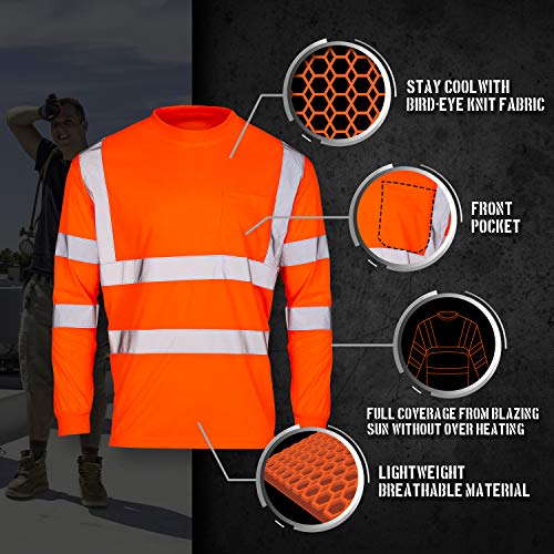 SuNi Apparel High Visibility Shirts for Men - Long Sleeve Construction Hi Vis Reflective Safety Shirts for Men Yellow Orange (XL, Black)