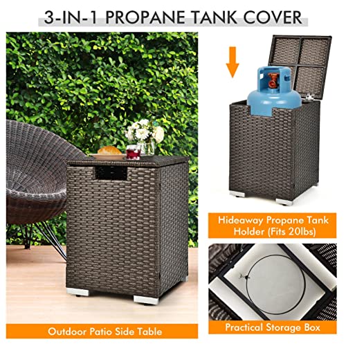 Propane Fire Pit Table-32 Inch x 20 Inch Propane Rattan Fire Pit Table Set with Side Table Tank and Cover