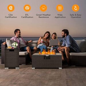 Propane Fire Pit Table-32 Inch x 20 Inch Propane Rattan Fire Pit Table Set with Side Table Tank and Cover