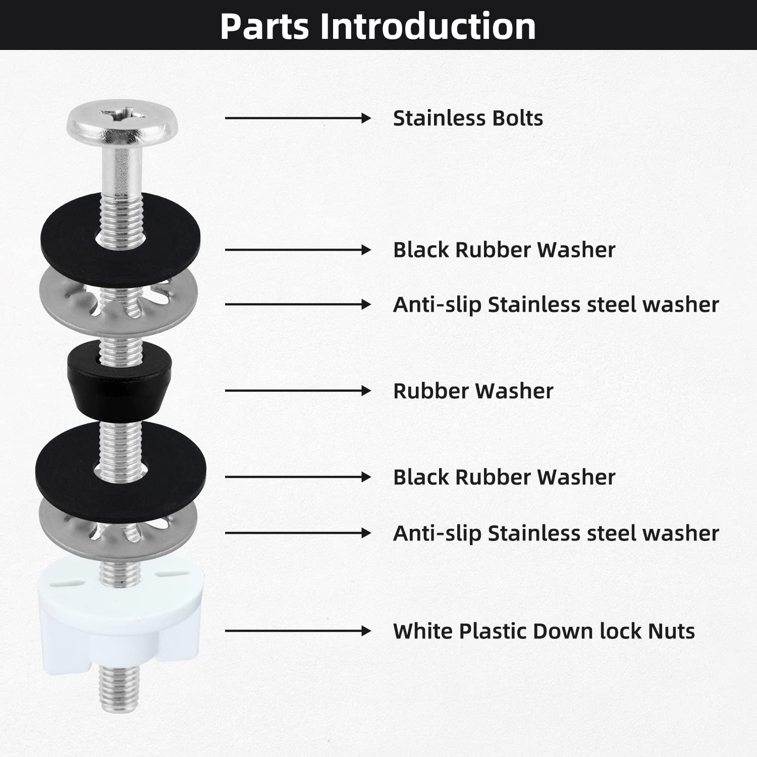 Hygie Rinse 2pcs Toilet Seat Bolts, Universal Heavy Duty Toilet Seat Screws Replacement, 3 Inches Stainless Steel Downlock Nuts Rubber Washers Gaskets Toilet Repair Screw Kit