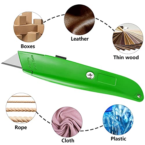 DIYSELF 2 Pack Box Cutter Retractable with 10 Pack Utility Knife Blades, Sharp SK5 Steel Utility Blades, Box Cutters for Cardboard, Paper, Carton(Green)