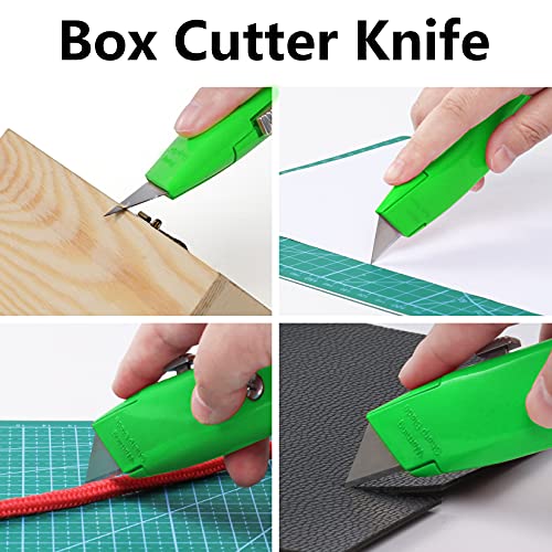 DIYSELF 2 Pack Box Cutter Retractable with 10 Pack Utility Knife Blades, Sharp SK5 Steel Utility Blades, Box Cutters for Cardboard, Paper, Carton(Green)