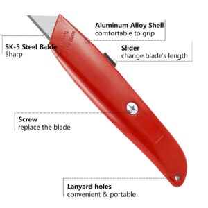 DIYSELF 2 Pack Box Cutter Retractable with 10 Pack Utility Knife Blades, Sharp SK5 Steel Utility Blades, Box Cutters for Cardboard, Paper, Carton(Red)