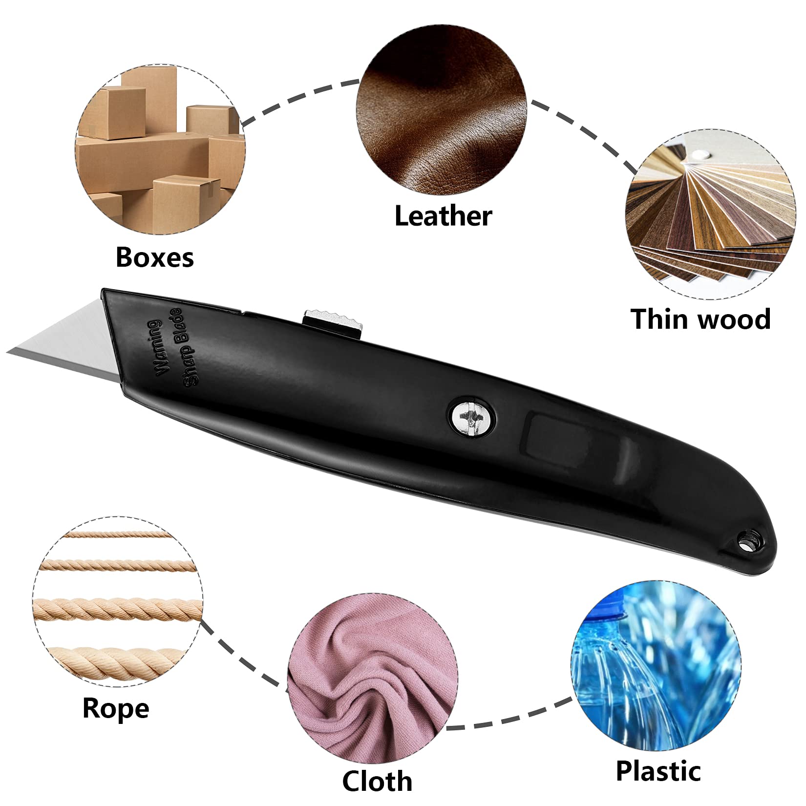 DIYSELF 2 Pack Box Cutter Retractable with 10 Pack Utility Knife Blades, Sharp SK5 Steel Utility Blades, Box Cutters for Cardboard, Paper, Carton(Black)