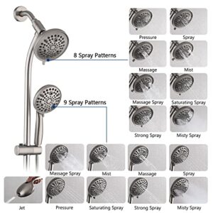 UCLIMAA Rainfall Shower Head with Handheld Shower Spray, with 26" Drill Free Adjustable Height Slider Bar, High Pressure Dual Shower Head Combo, 3-Way Diverter for Easy Reach, 5Ft Hose-Brushed Nickel