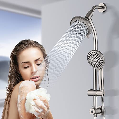 UCLIMAA Rainfall Shower Head with Handheld Shower Spray, with 26" Drill Free Adjustable Height Slider Bar, High Pressure Dual Shower Head Combo, 3-Way Diverter for Easy Reach, 5Ft Hose-Brushed Nickel