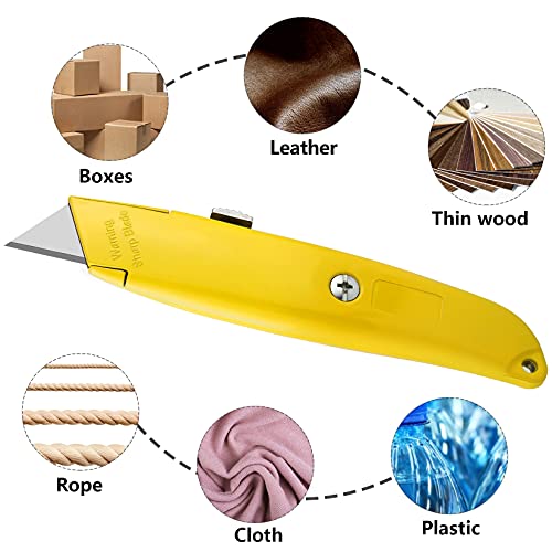 DIYSELF 2 Pack Box Cutter Retractable with 10 Pack Utility Knife Blades, Sharp SK5 Steel Utility Blades, Box Cutters for Cardboard, Paper, Carton(Yellow)