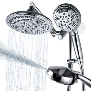 g-promise 8" rain shower head with handheld, 6+9 setting luxury 3-way combo with 11" adjustable extension arm and extra long stainless steel hose