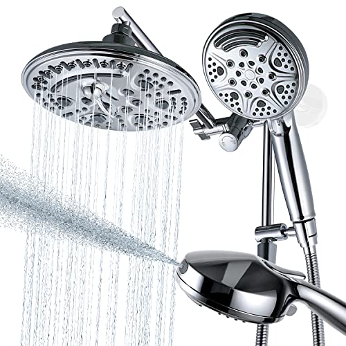 G-promise 8" Rain Shower Head with Handheld, 6+9 Setting Luxury 3-Way Combo with 11" Adjustable Extension Arm and Extra Long Stainless Steel Hose