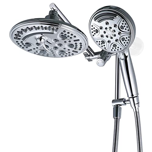 G-promise 8" Rain Shower Head with Handheld, 6+9 Setting Luxury 3-Way Combo with 11" Adjustable Extension Arm and Extra Long Stainless Steel Hose