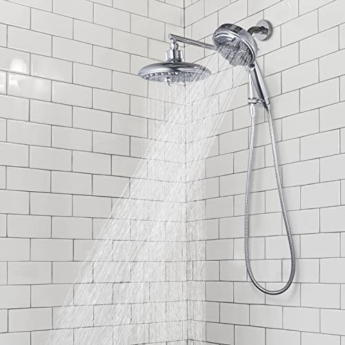 G-promise 8" Rain Shower Head with Handheld, 6+9 Setting Luxury 3-Way Combo with 11" Adjustable Extension Arm and Extra Long Stainless Steel Hose