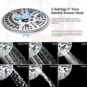 G-promise 8" Rain Shower Head with Handheld, 6+9 Setting Luxury 3-Way Combo with 11" Adjustable Extension Arm and Extra Long Stainless Steel Hose