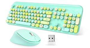 colorful wireless keyboard and mouse combo,full-sized ergonomic keyboard,round typewriter flexible 104 key,3 dpi adjustable mouse,2.4ghz connection for windows 11/10/8/7 and computer/desktop/pc/laptop