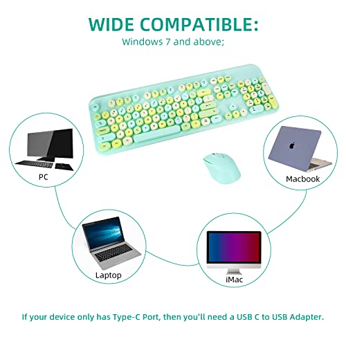 Colorful Wireless Keyboard and Mouse Combo,Full-Sized Ergonomic Keyboard,Round Typewriter Flexible 104 Key,3 DPI Adjustable Mouse,2.4GHz Connection for Windows 11/10/8/7 and Computer/Desktop/PC/Laptop