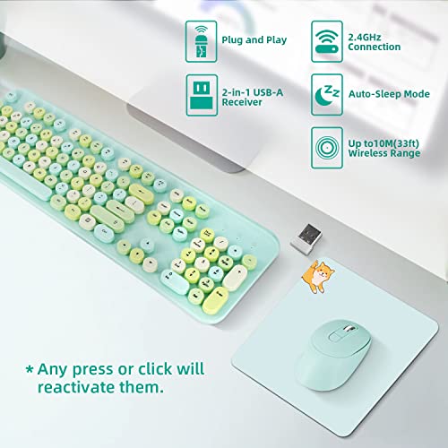 Colorful Wireless Keyboard and Mouse Combo,Full-Sized Ergonomic Keyboard,Round Typewriter Flexible 104 Key,3 DPI Adjustable Mouse,2.4GHz Connection for Windows 11/10/8/7 and Computer/Desktop/PC/Laptop