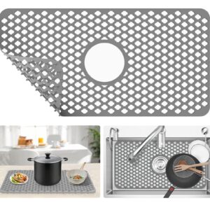 Silicone sink protectors for Kitchen with Center Drain, Grey Grid Accessory Non-slip Heat Resistant Folding mats Grates for Bottom, for Farmhouse Stainless Steel Porcelain Sink (24.8"x 12.9")