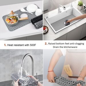 Silicone sink protectors for Kitchen with Center Drain, Grey Grid Accessory Non-slip Heat Resistant Folding mats Grates for Bottom, for Farmhouse Stainless Steel Porcelain Sink (24.8"x 12.9")