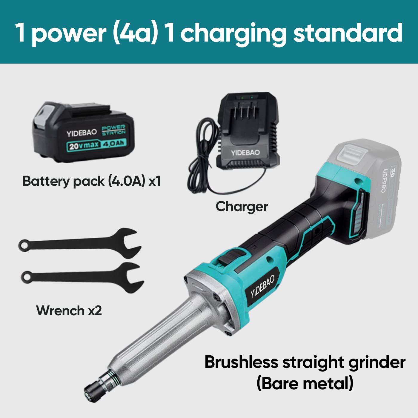 YIDEBAO 20V Max Die Grinder Heavy Duty 1/4" Straight Grinder Tool Set with 4.0Ah Battery Charger and Wrench