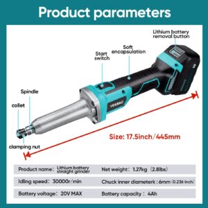 YIDEBAO 20V Max Die Grinder Heavy Duty 1/4" Straight Grinder Tool Set with 4.0Ah Battery Charger and Wrench