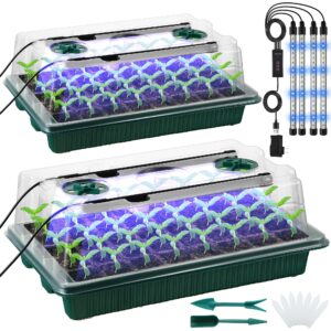 saillong 2 packs seed starter tray with grow light high dome seed germination kit 80 cells with 4 led grow lights seedling starter kit with smart timer and 3 modes for home gardeners, greenhouse