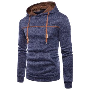 Maiyifu-GJ Men Thermal Fleece Long Sleeve Hoodies Casual Lightweight Knit Hooded Sweatshirt Winter Drawstring Pullover Hoodie (Dark Blue,Medium)